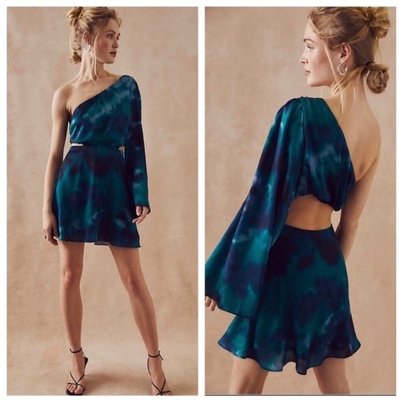 Free People Dresses & Skirts - Free People Arianna One Shoulder Mini Dress Size 8 Tie Dye Cutout Sexy Party